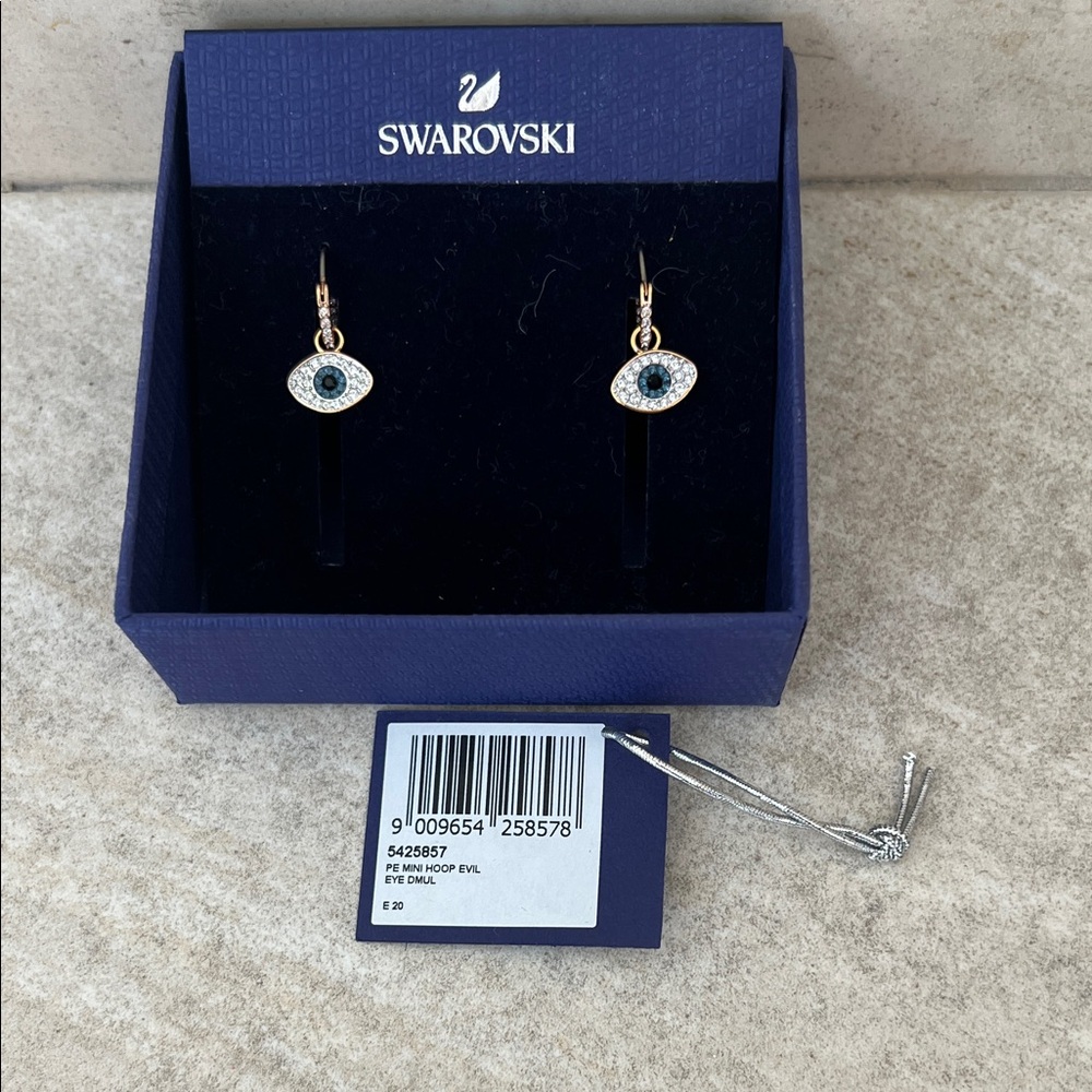 Swarovski Rose Gold and Blue Evil Eye Earrings